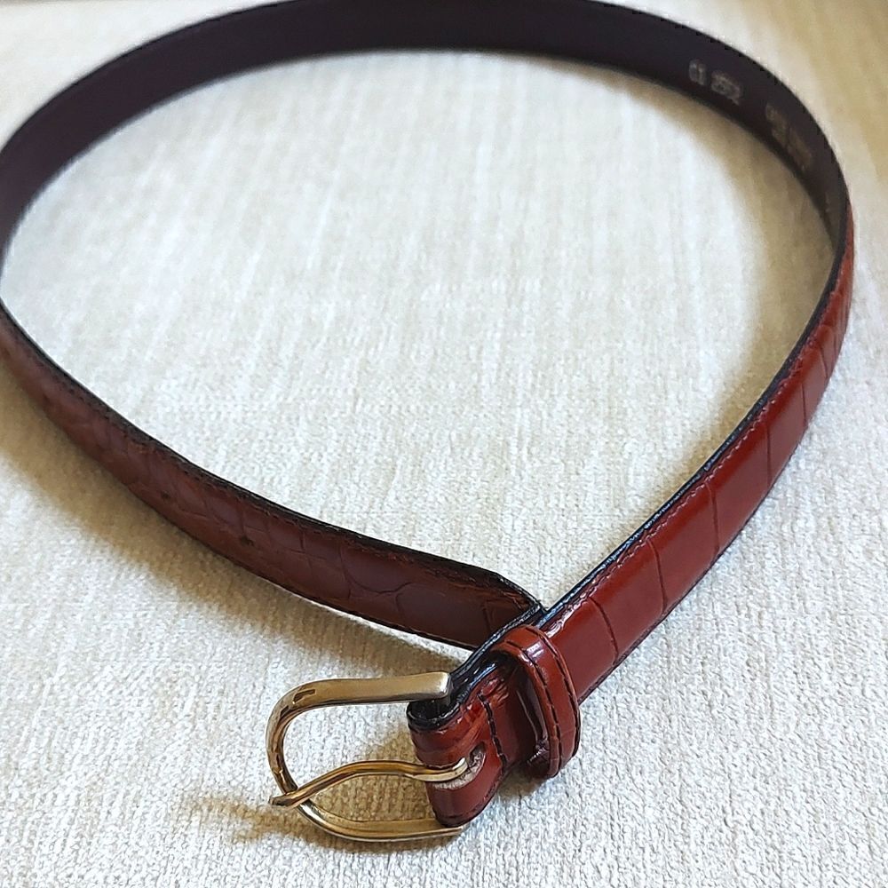 Gator Cowhide Brown Leather Belt Gold Buckle Size 32